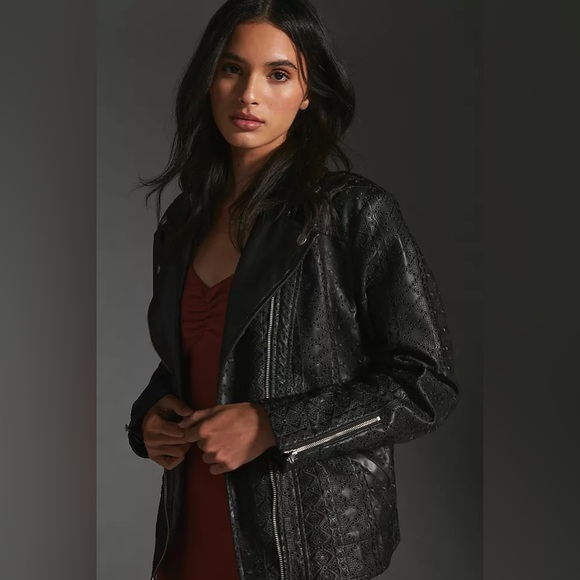 ✨ Anthropologie Faux Leather Eyelet Jacket - Picture 2 of 7